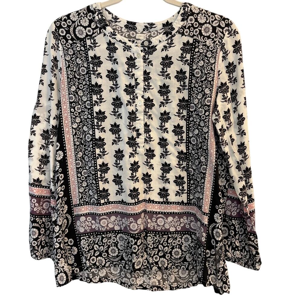 LOFT Bohemian Floral Print Tunic Blouse Peasant Top Small